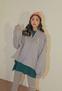 Color-Blocked Partial Zip Pullover