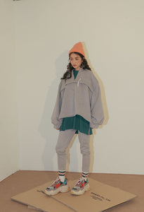 Color-Blocked Partial Zip Pullover