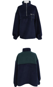 Color-Blocked Partial Zip Pullover